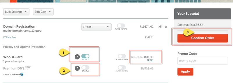 Confirm domain purchase order Name Cheap