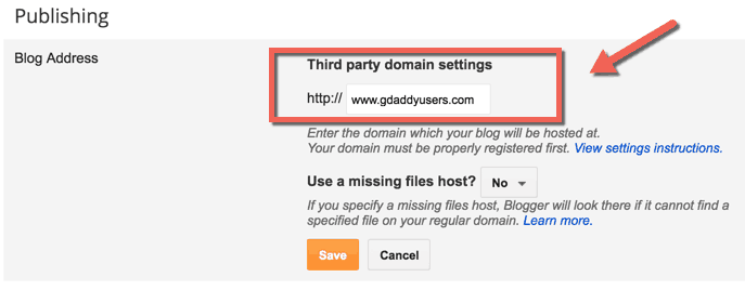 BlogSpot Third party domain settings