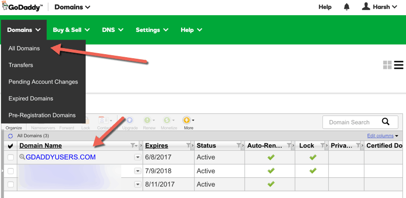 Manage Domains on Godaddy