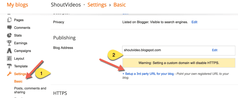 Setup a 3rd party URL for your blogspot