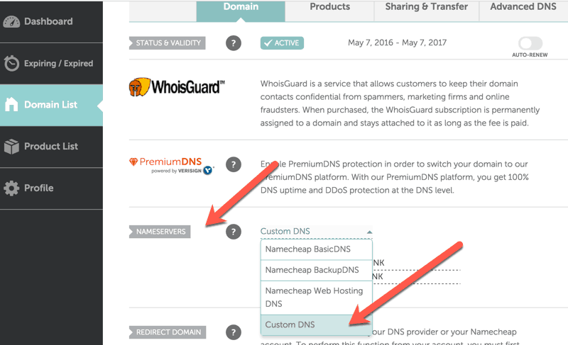 Add Custom DNS in Namecheap