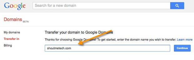 Google Domains transfer in