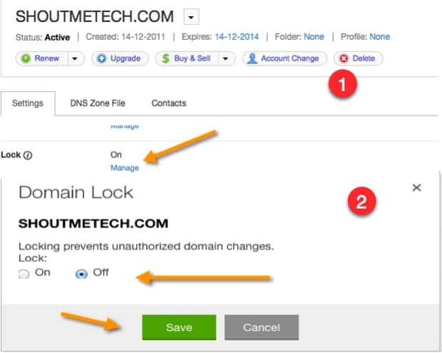 unlock domain on Godaddy