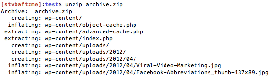 Unzip archive file via ssh