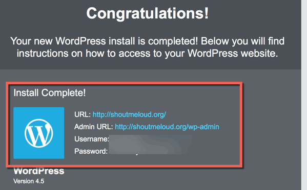 Congratulations WordPress Installed on HostGator