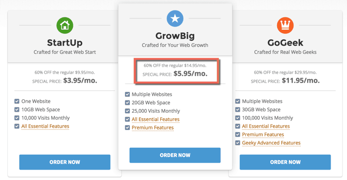 Siteground hosting plans